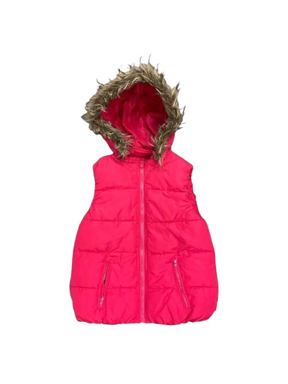 Justice Youth Girls 14 Pink Puffer Vest Faux Fur Lined Full Zip Removable Hoodie